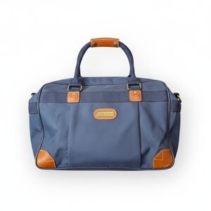 Vintage Jaguar Navy Blue & Tan Tooled Travel Bag - Fan Detail